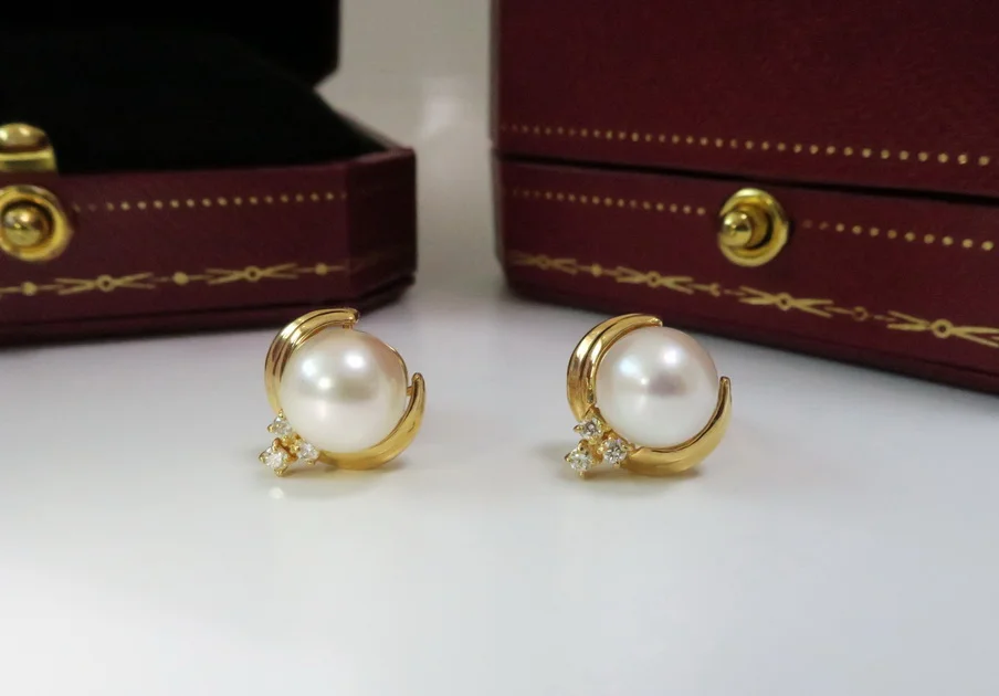 天然 白色珍珠耳環/耳飾 18K金 鑲天然白鑽 高貴典雅 圖2