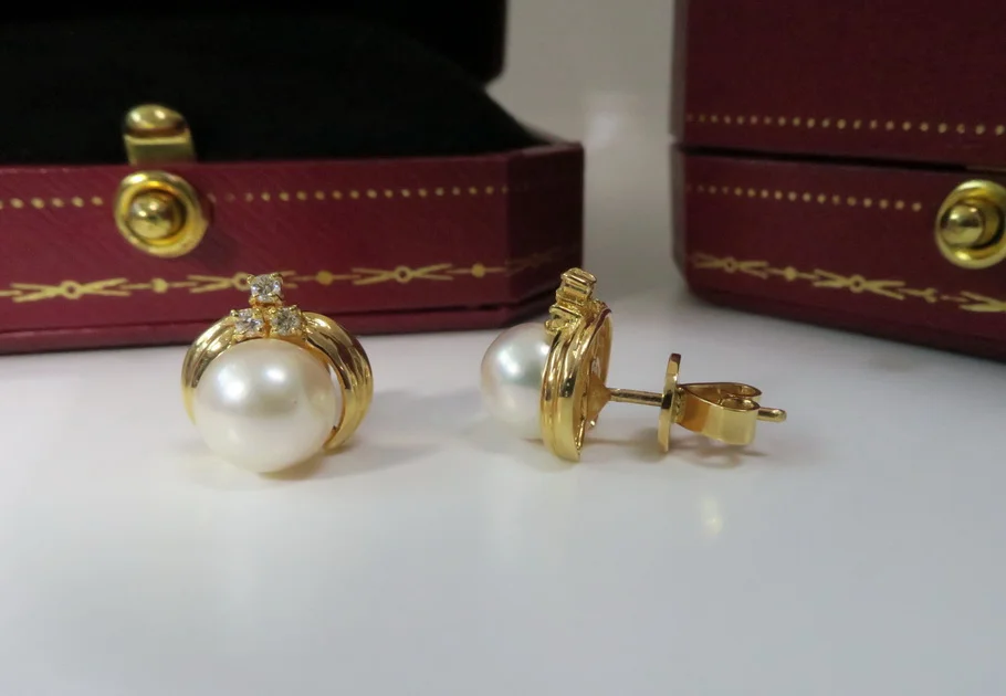 天然 白色珍珠耳環/耳飾 18K金 鑲天然白鑽 高貴典雅 圖3