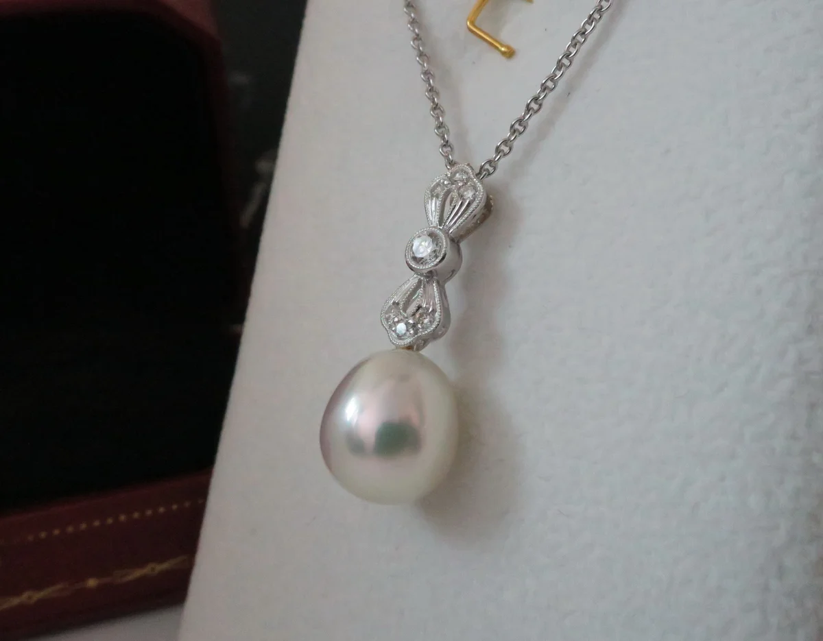 天然 南洋白色珍珠項鍊/吊墬 鑲崁鑽石樣式 高貴典雅 圖3